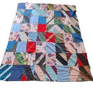 Vintage 72" w x 85" l Patchwork Quilt Home Made 1950s/60s Cotton Quilting Fabric